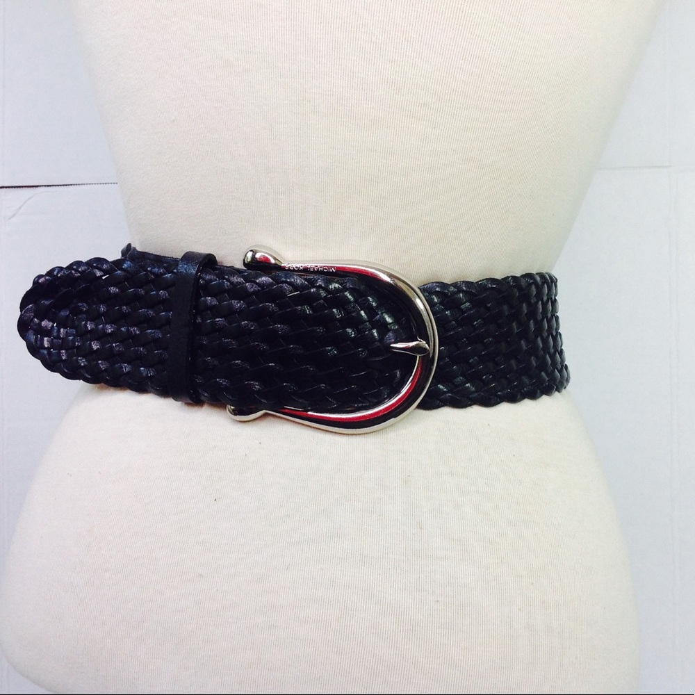 Michael Kors Black Leather Belt Braided Woven